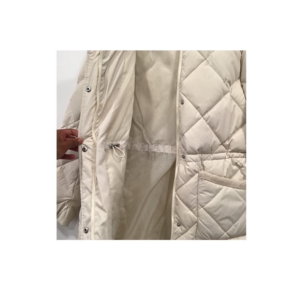 Lauren Ralph Lauren Quilted Puffer Coat Women Large Cream Good Hooded Parka New - Picture 13 of 16